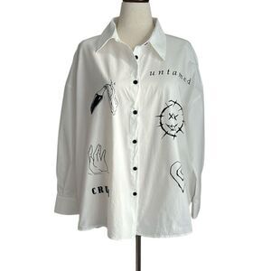 Sweet Rain Graphic Oversized Button Down Shirt Size XL Untamed Strange Print